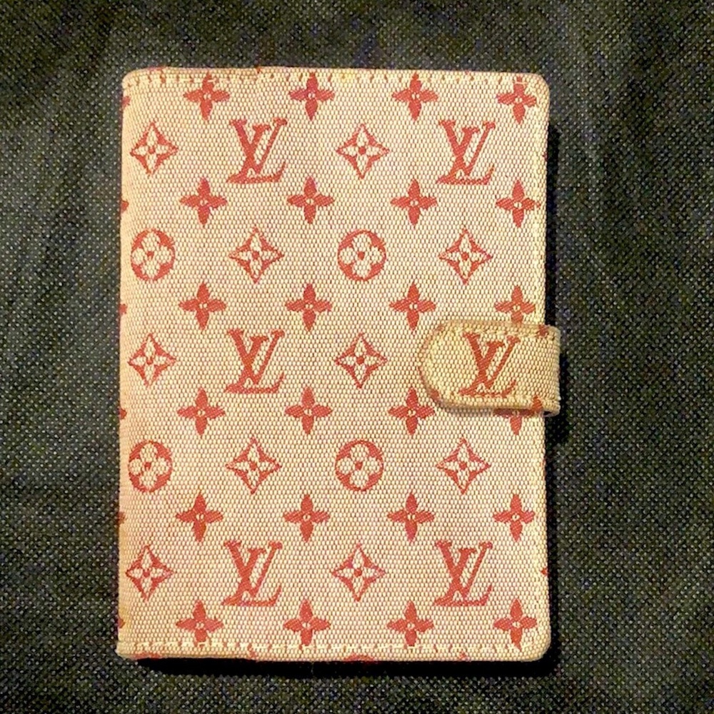 LOUIS VUITTON Mini Lin Red Agenda Binder Passport Holder Credit Card Wallet AUTH